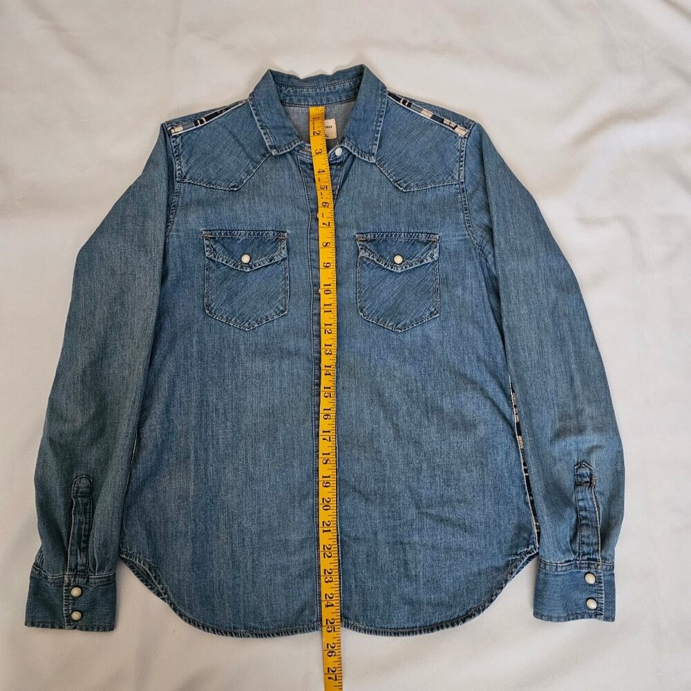 Gap 1969 Blue Horse Print Shoulder Side Pattern Trim Denim Western Shirt Size M - Picture 13 of 13